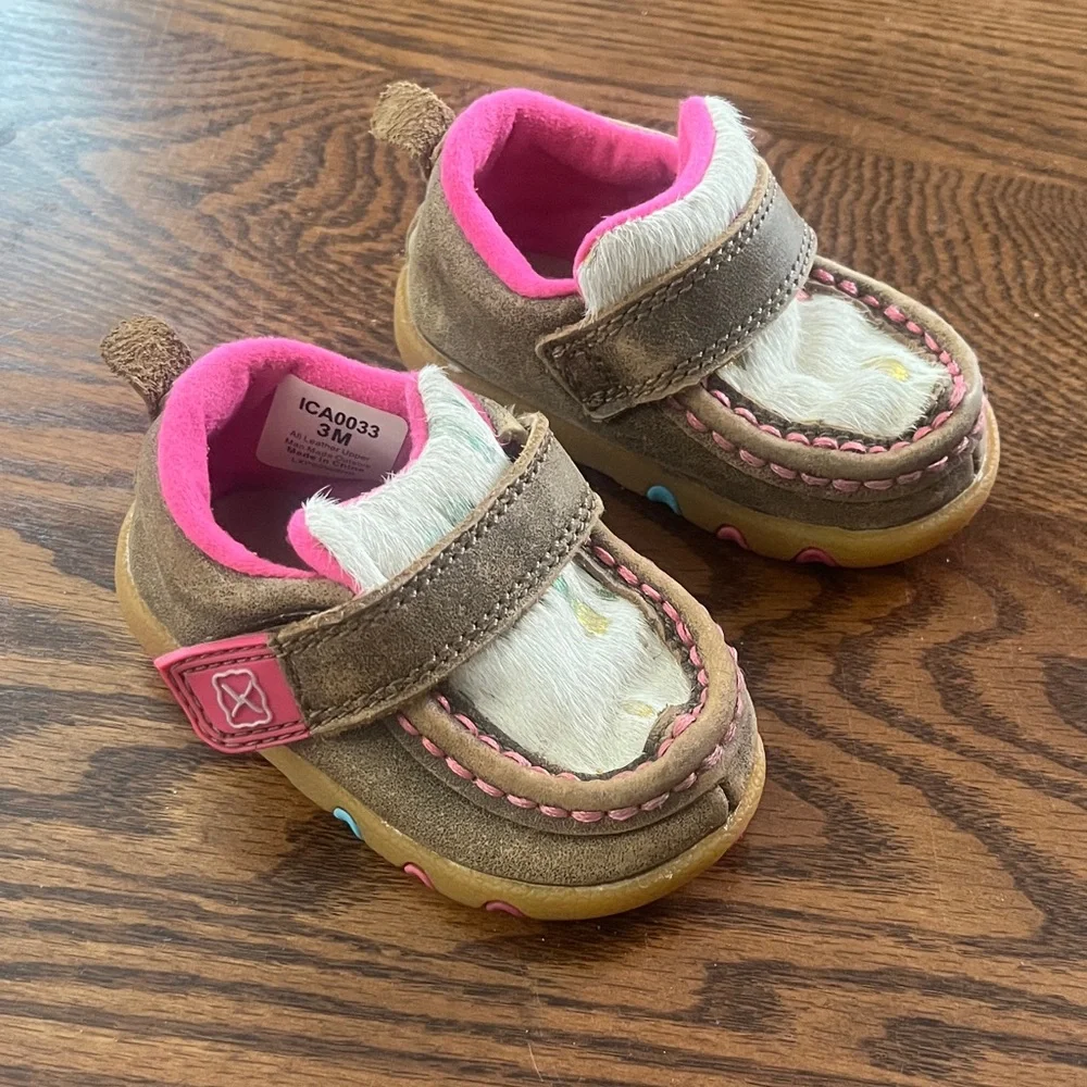 Twisted X Kids Moccasins Brown, Pink, White